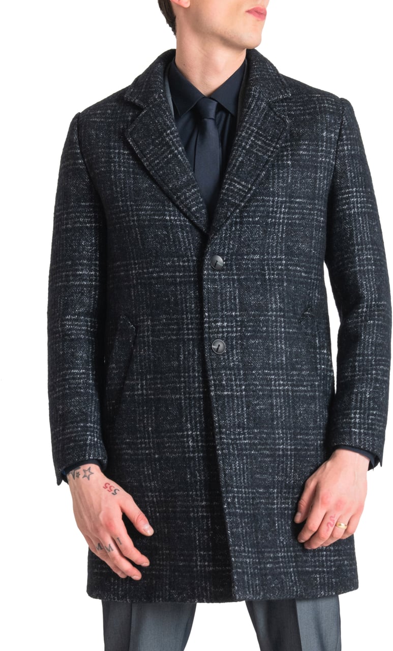 Antony Morato "MATHIAS" REGULAR FIT COAT WITH CHECK PATTERN Blauw