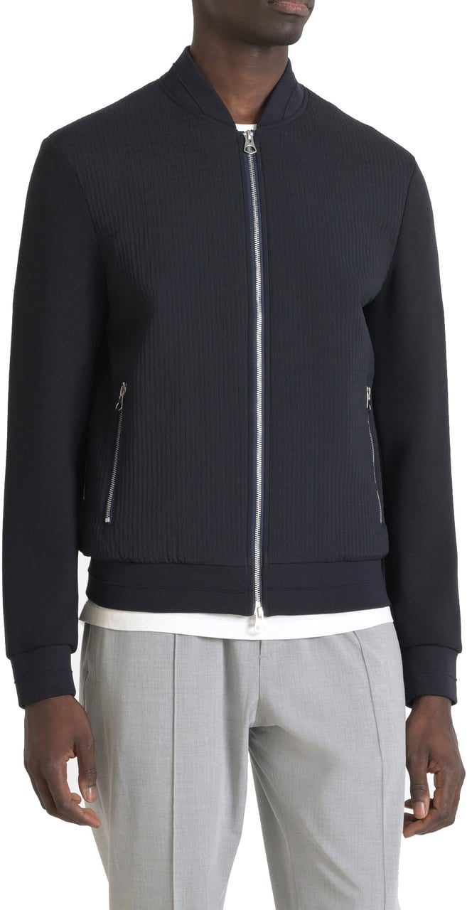 Antony Morato COAT REGULAR FIT IN DOBBY TECHNO FABRIC WITH CONTRAST IN STRETCH SCUBA AND METAL LOGO ON RUBBER PATC Blauw