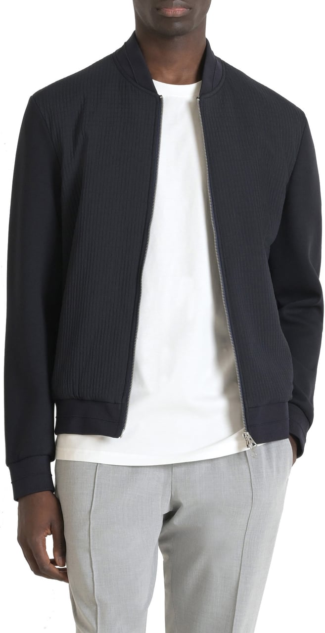 Antony Morato COAT REGULAR FIT IN DOBBY TECHNO FABRIC WITH CONTRAST IN STRETCH SCUBA AND METAL LOGO ON RUBBER PATC Blauw