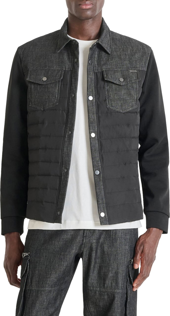 Antony Morato COAT SLIM FIT IN DENIM AND THECNO FABRIC WITH ECOPADDING Zwart