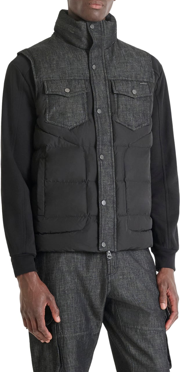 Antony Morato COAT REGULAR FIT IN DENIM AND TECHNO FABRIC Zwart