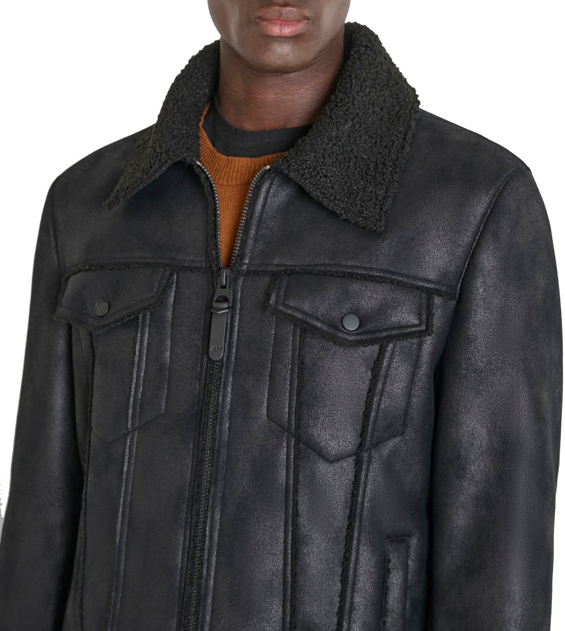 Antony Morato COAT REGULAR FIT IN STRETCH KNIT FAUX FUR WITH LOGOED BADGE Zwart