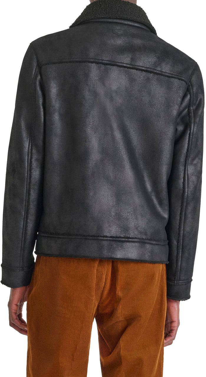 Antony Morato COAT REGULAR FIT IN STRETCH KNIT FAUX FUR WITH LOGOED BADGE Zwart