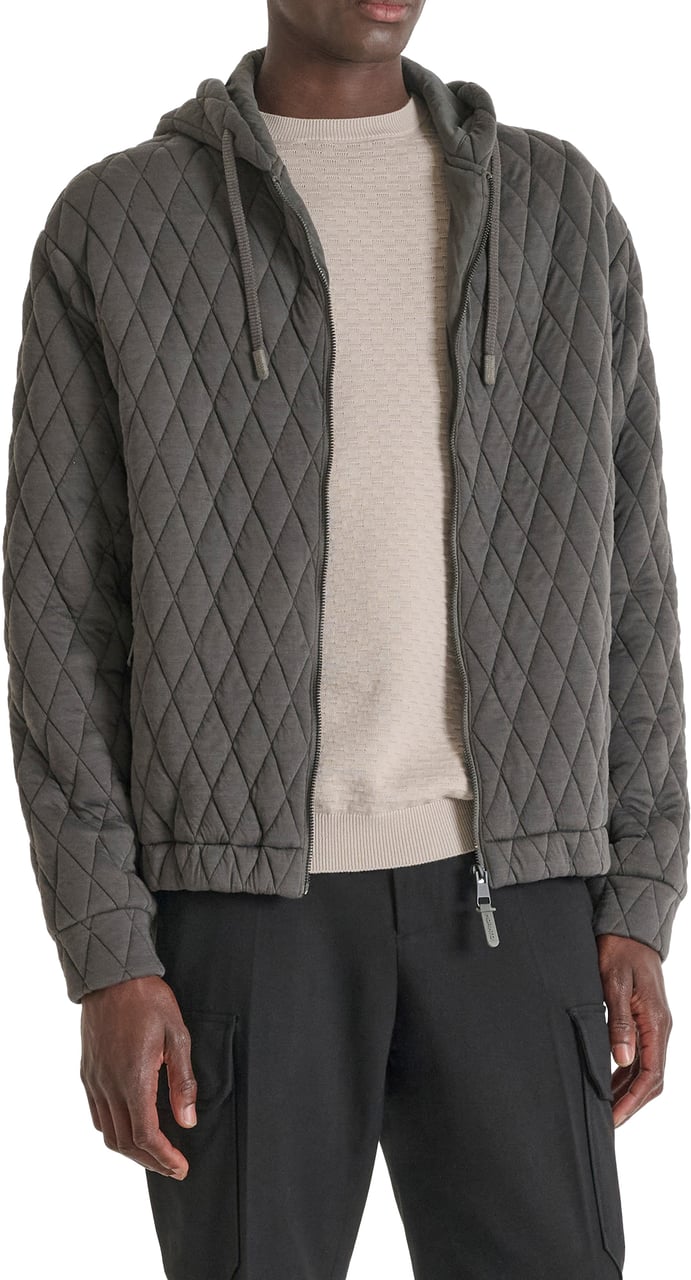 Antony Morato COAT RELAXED FIT IN QUILTED RHOMBUS PATTERN JERSEY POLYESTER FABRIC WITH RUBBER LOGOED PULLER Groen