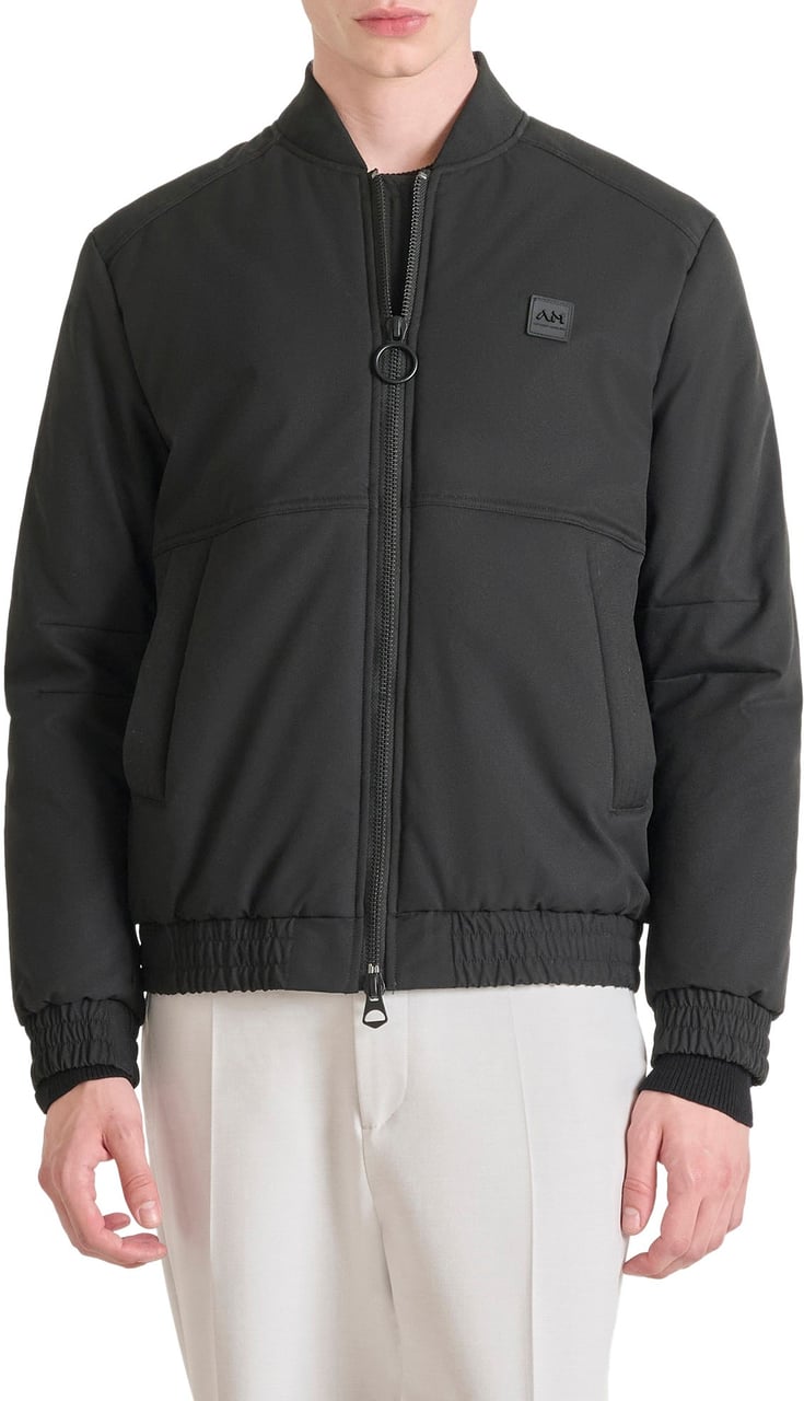 Antony Morato COAT REGULAR FIT IN WATER PROOF DOBBY TECHNO FABRIC WITH LOGOED BADGE ON RUBBER PATCH Zwart