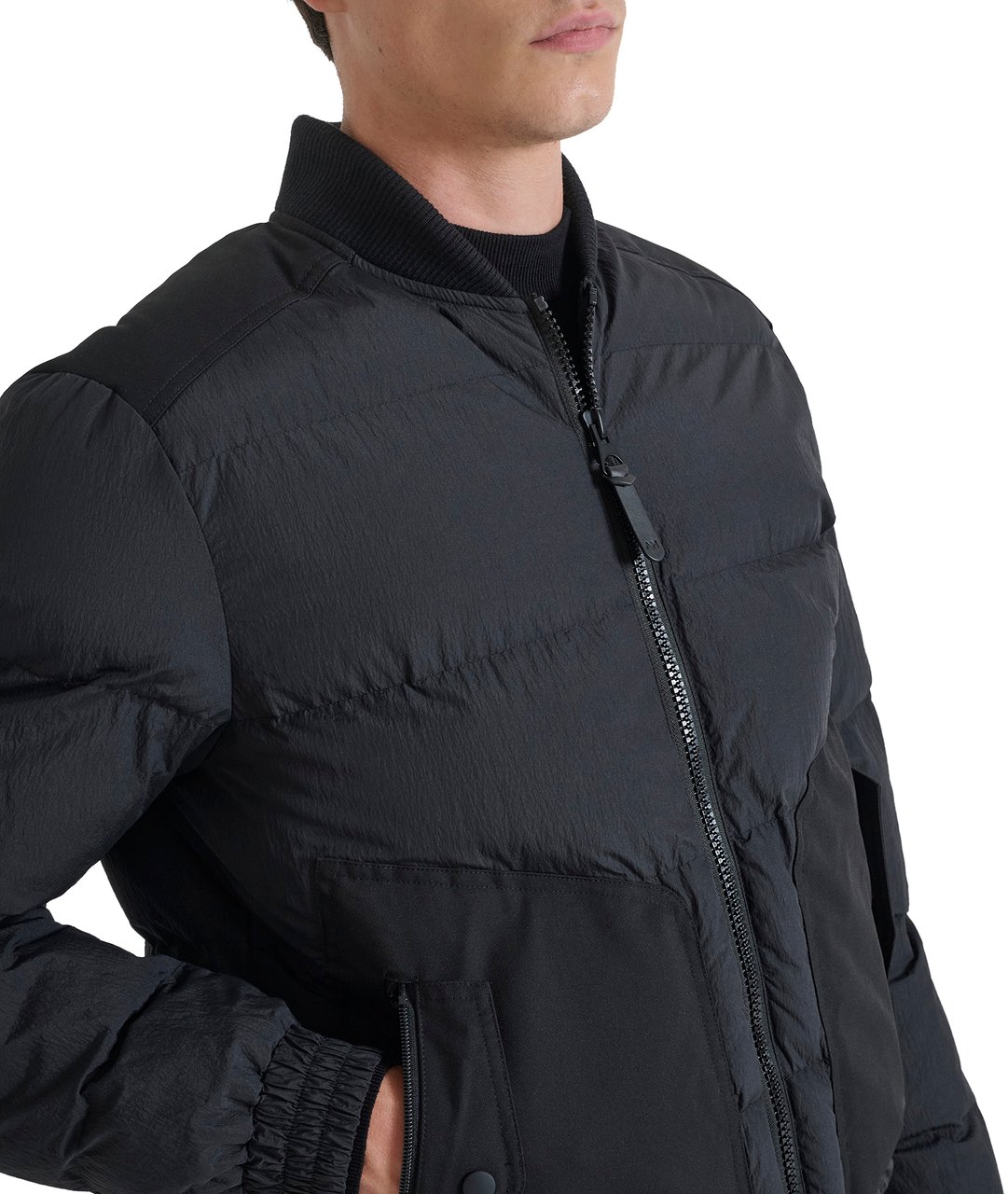 Antony Morato COAT REGULAR FIT IN ECO PADDED CRINKLE NYLON FABRIC WITH DOBBY FABRIC AS CONTRAST AND LOGO Zwart