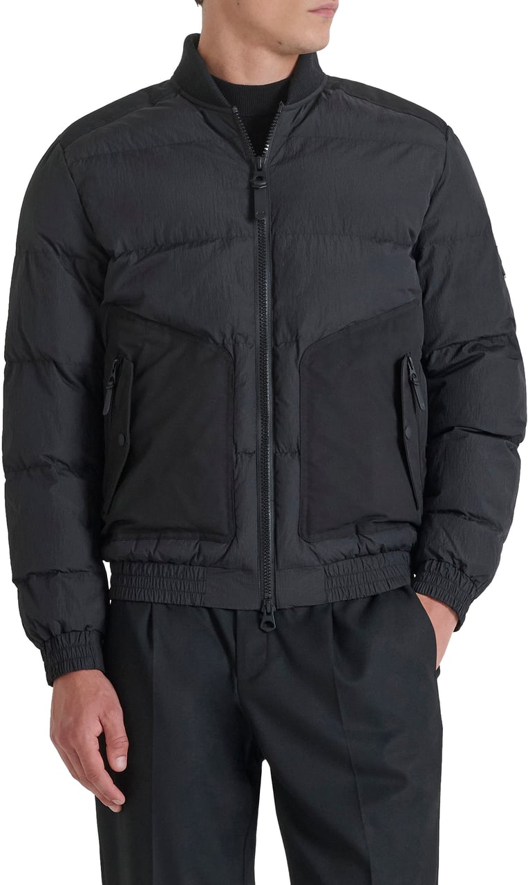 Antony Morato COAT REGULAR FIT IN ECO PADDED CRINKLE NYLON FABRIC WITH DOBBY FABRIC AS CONTRAST AND LOGO Zwart