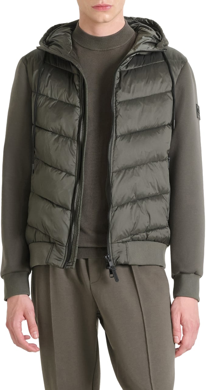 Antony Morato COAT SLIM FIT IN ECO PADDED NYLON SHIOZE FABRIC WITH STRETCH SCUBA VISCOSE BLEND FABRIC AS CONTRAST Groen