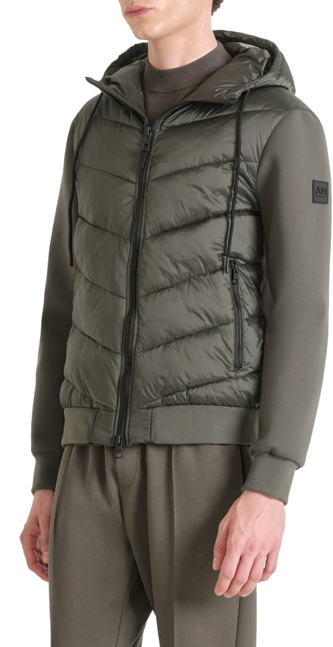Antony Morato COAT SLIM FIT IN ECO PADDED NYLON SHIOZE FABRIC WITH STRETCH SCUBA VISCOSE BLEND FABRIC AS CONTRAST Groen