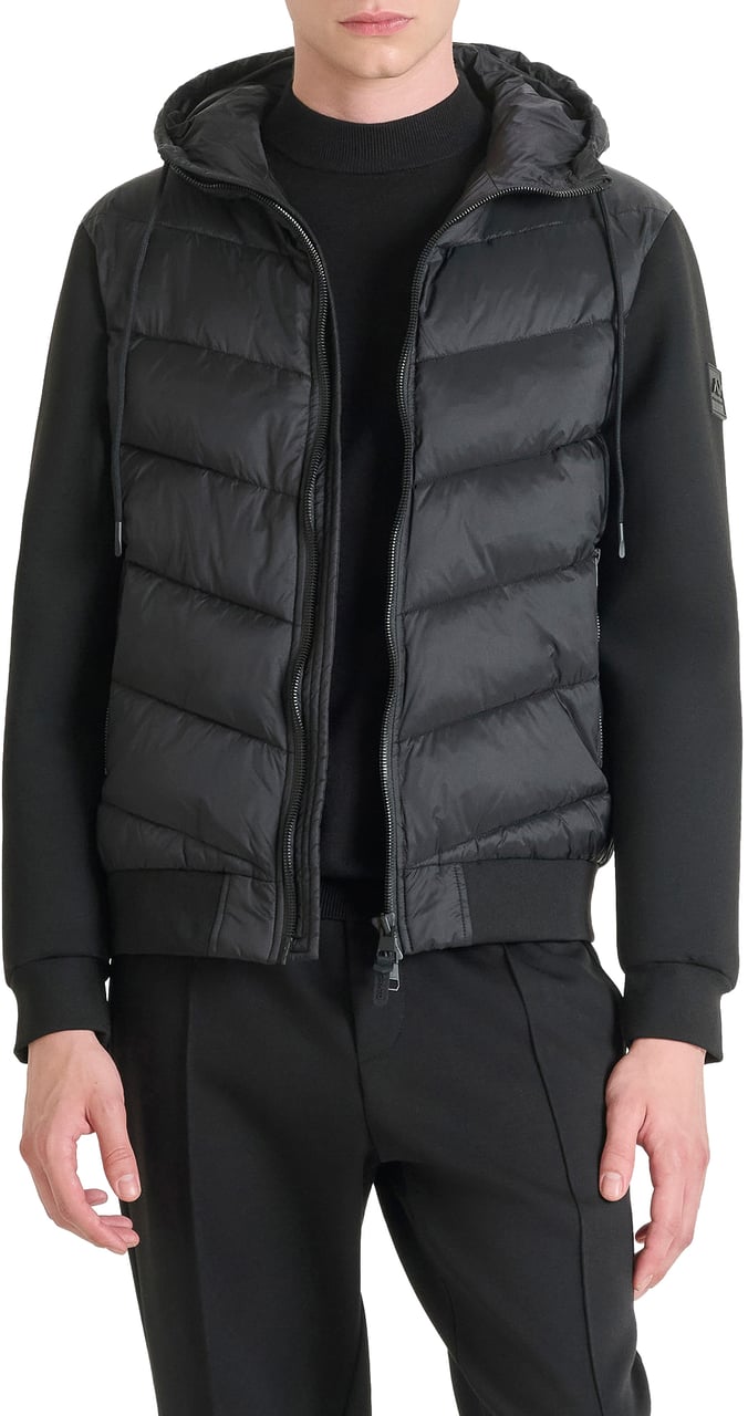 Antony Morato COAT SLIM FIT IN ECO PADDED NYLON SHIOZE FABRIC WITH STRETCH SCUBA VISCOSE BLEND FABRIC AS CONTRAST Zwart