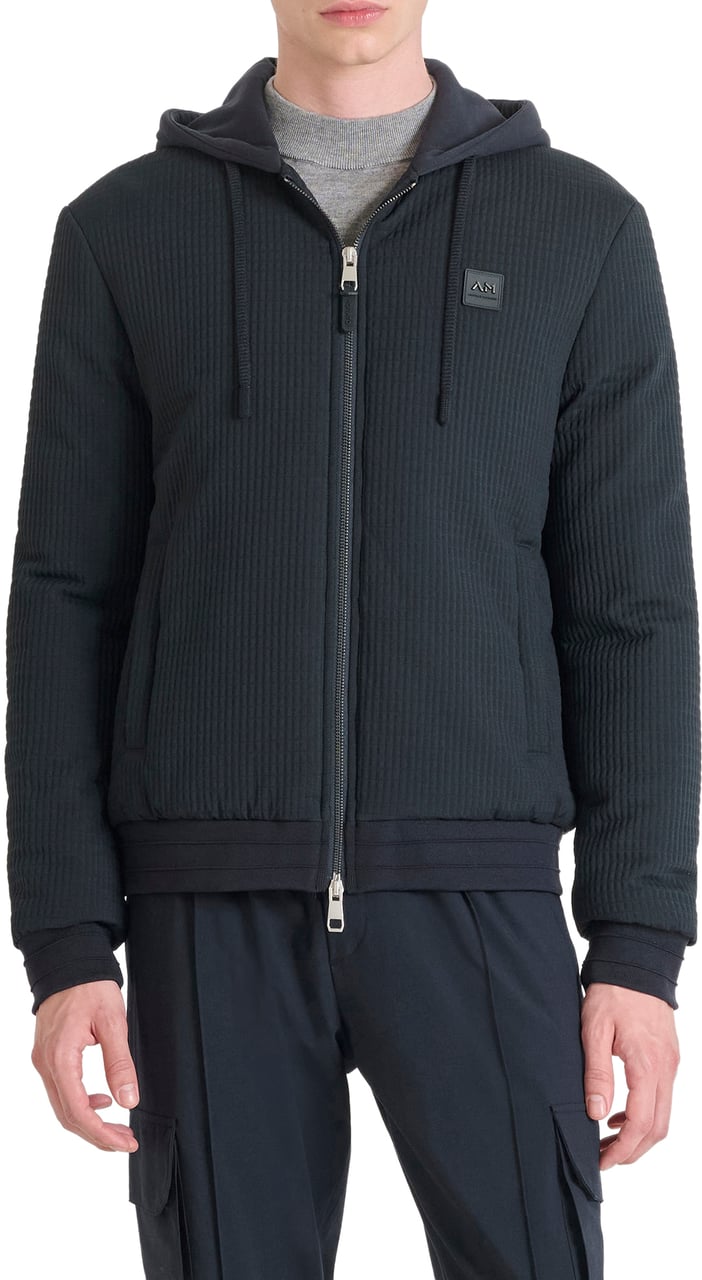 Antony Morato COAT REGULAR FIT IN DOBBY TECHNO FABRIC WITH ECOPADDING AND LOGOED METAL BADGE ON RUBBER PATCH Blauw