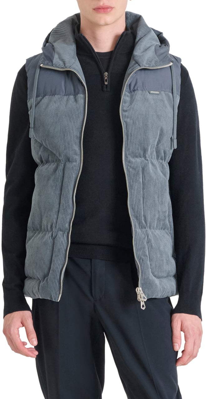 Antony Morato COAT REGULAR FIT IN CORDUROY AND TECHNO FABRIC AS CONTRAST WITH ECOPADDING SORONA AND LOGO Blauw