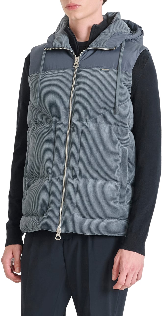 Antony Morato COAT REGULAR FIT IN CORDUROY AND TECHNO FABRIC AS CONTRAST WITH ECOPADDING SORONA AND LOGO Blauw