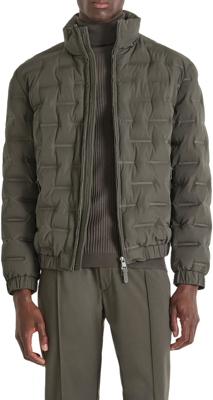 Antony Morato COAT REGULAR FIT IN 3D DEBOSSING TECHNO FABRIC WITH ECOPADDING AND RUBBER LOGO PULLER ZIP Groen