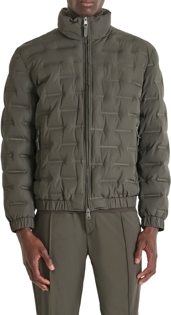 Antony Morato COAT REGULAR FIT IN 3D DEBOSSING TECHNO FABRIC WITH ECOPADDING AND RUBBER LOGO PULLER ZIP Groen