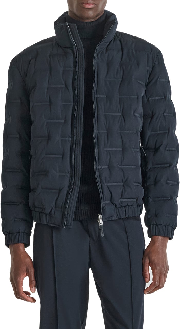 Antony Morato COAT REGULAR FIT IN 3D DEBOSSING TECHNO FABRIC WITH ECOPADDING AND RUBBER LOGO PULLER ZIP Blauw