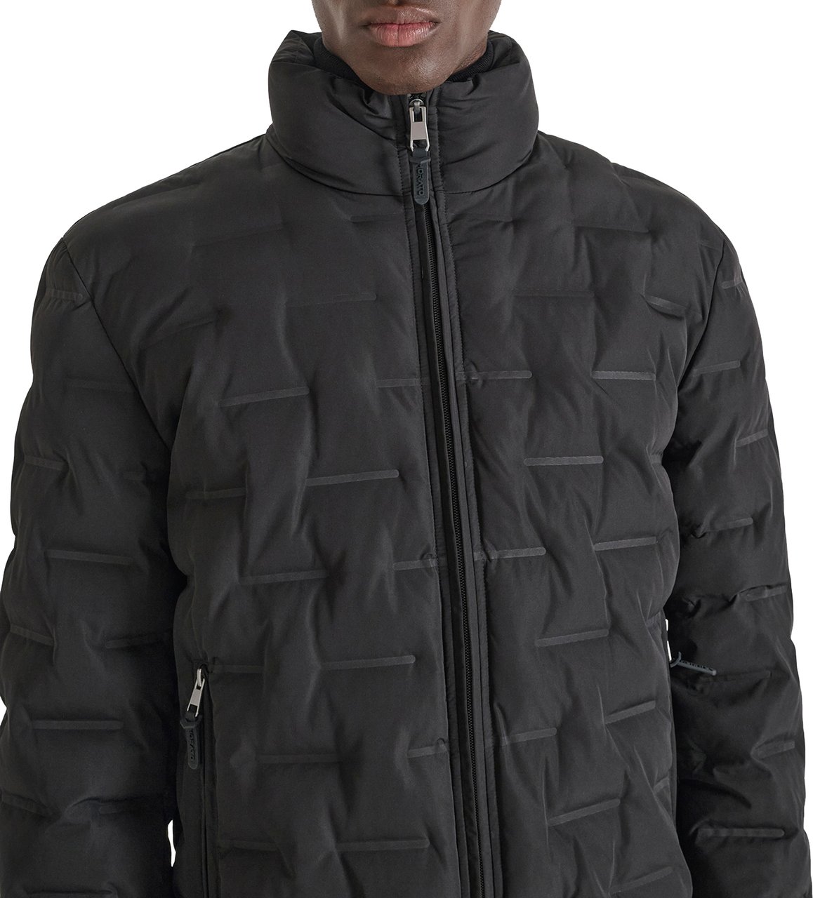 Antony Morato COAT REGULAR FIT IN 3D DEBOSSING TECHNO FABRIC WITH ECOPADDING AND RUBBER LOGO PULLER ZIP Zwart