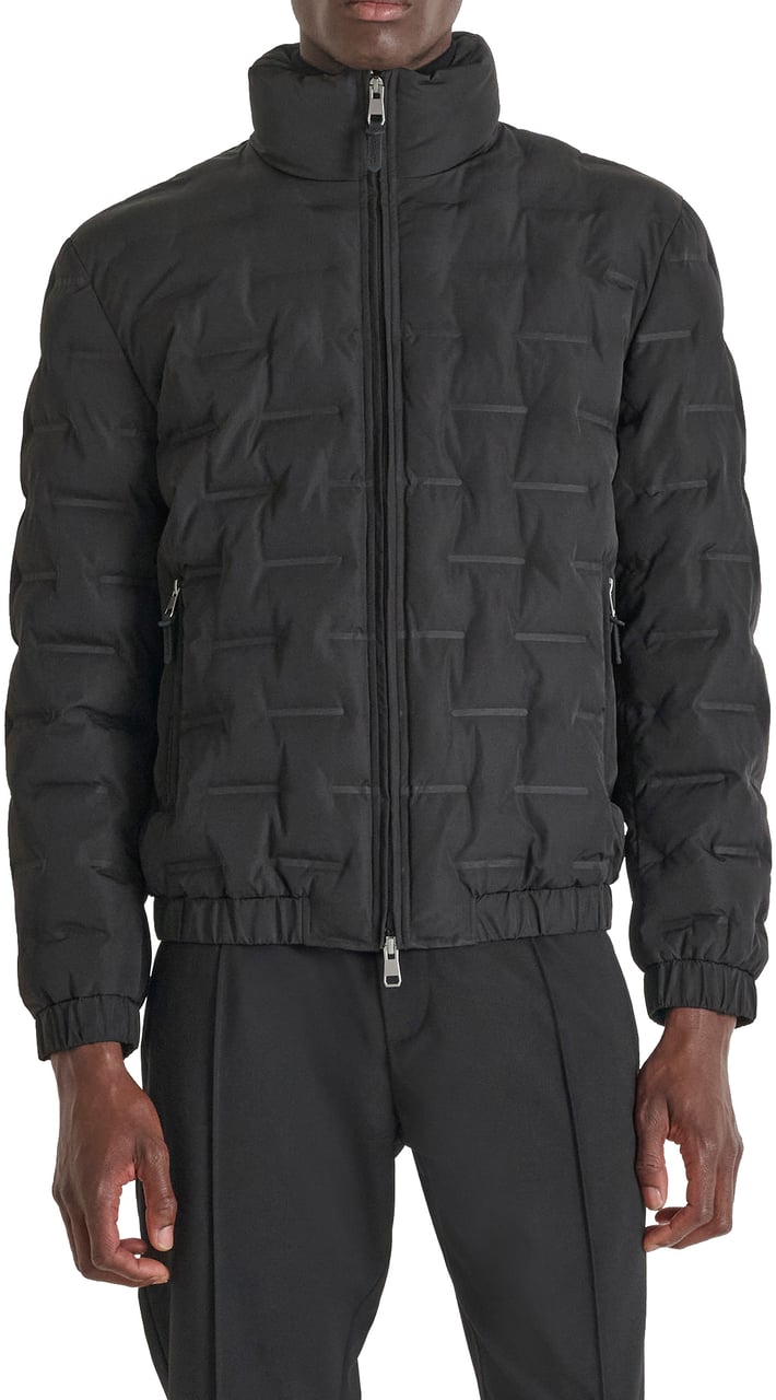 Antony Morato COAT REGULAR FIT IN 3D DEBOSSING TECHNO FABRIC WITH ECOPADDING AND RUBBER LOGO PULLER ZIP Zwart