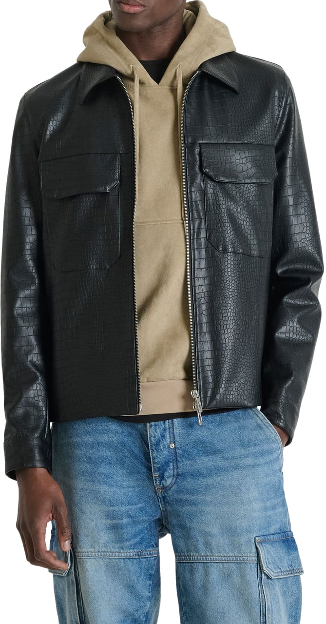 Antony Morato GIUBBINO SLIM FIT IN PRINTED FAUX LEATHER WITH FRONTAL ZIP Zwart