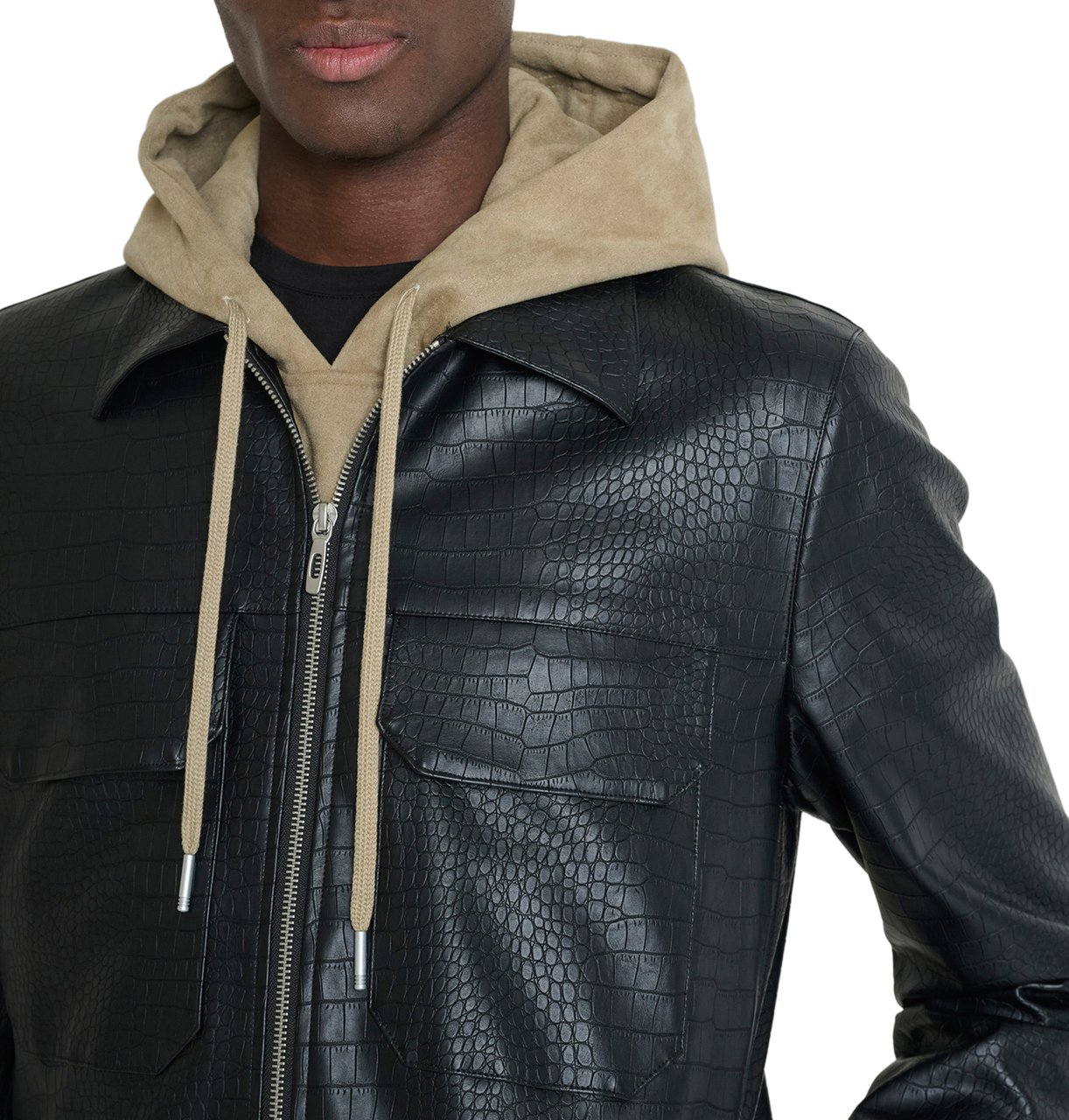 Antony Morato GIUBBINO SLIM FIT IN PRINTED FAUX LEATHER WITH FRONTAL ZIP Zwart