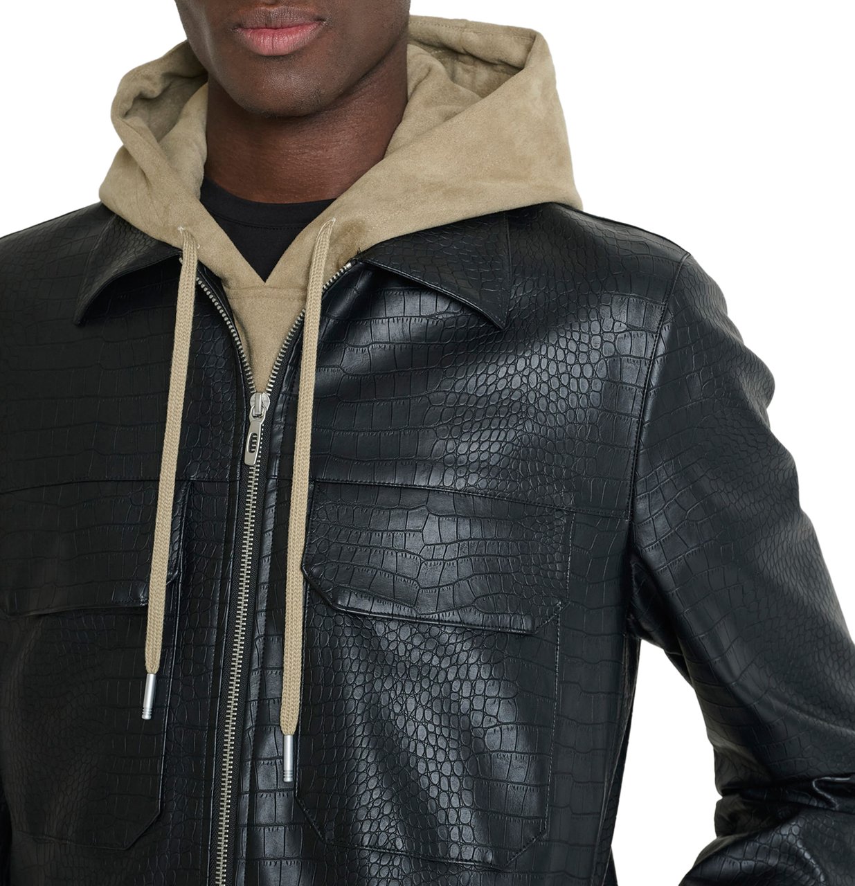 Antony Morato GIUBBINO SLIM FIT IN PRINTED FAUX LEATHER WITH FRONTAL ZIP Zwart