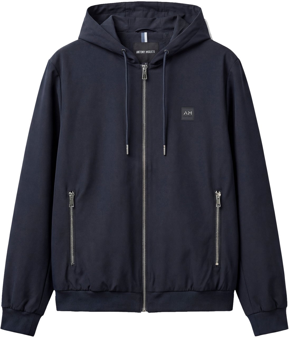 Antony Morato HOODIE BOMBER REGULAR  FIT IN NYLON DOBBY FABRIC WITH ZIP TWO WAY AND RIB BOTTOM AND CUFF Blauw