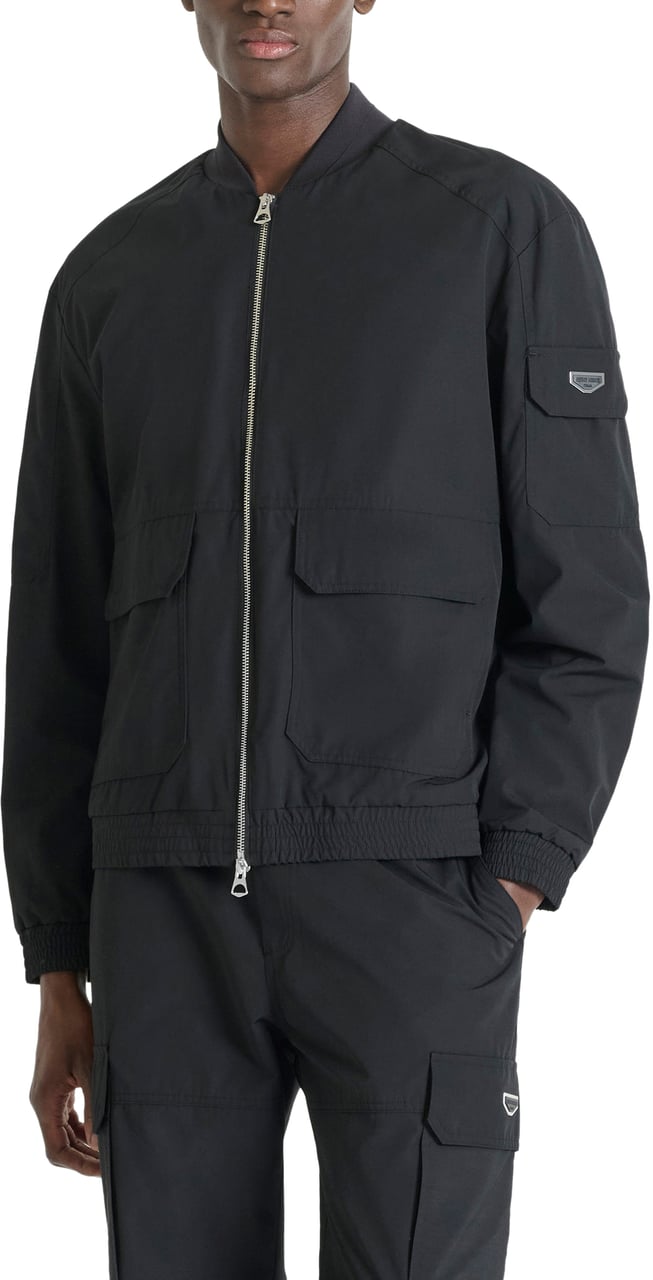 Antony Morato BOMBER  REGULAR FIT  IN RIPSTOP FABRIC WITH METAL PLATE ON SLEEVE ZIP TWO WAY Zwart