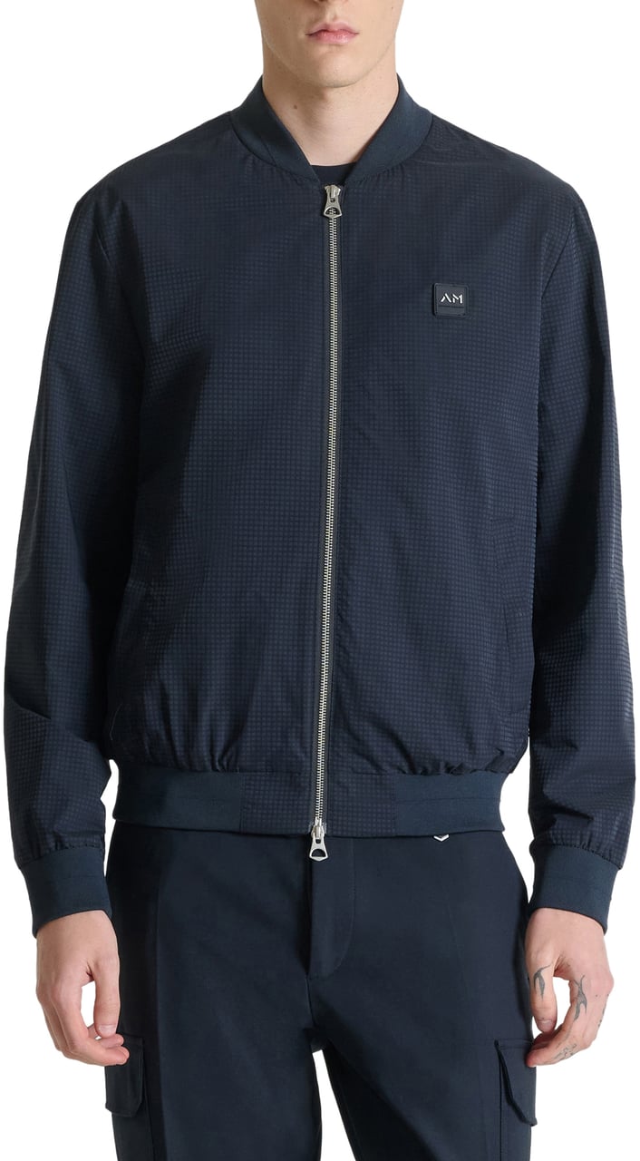 Antony Morato BOMBER REGULAR FIT IN  NYLON FABRIC WITH LOGO RUBBER PATCH WITH ZIP TWO WAY RIB ON BOTTOM AND CUFF Blauw