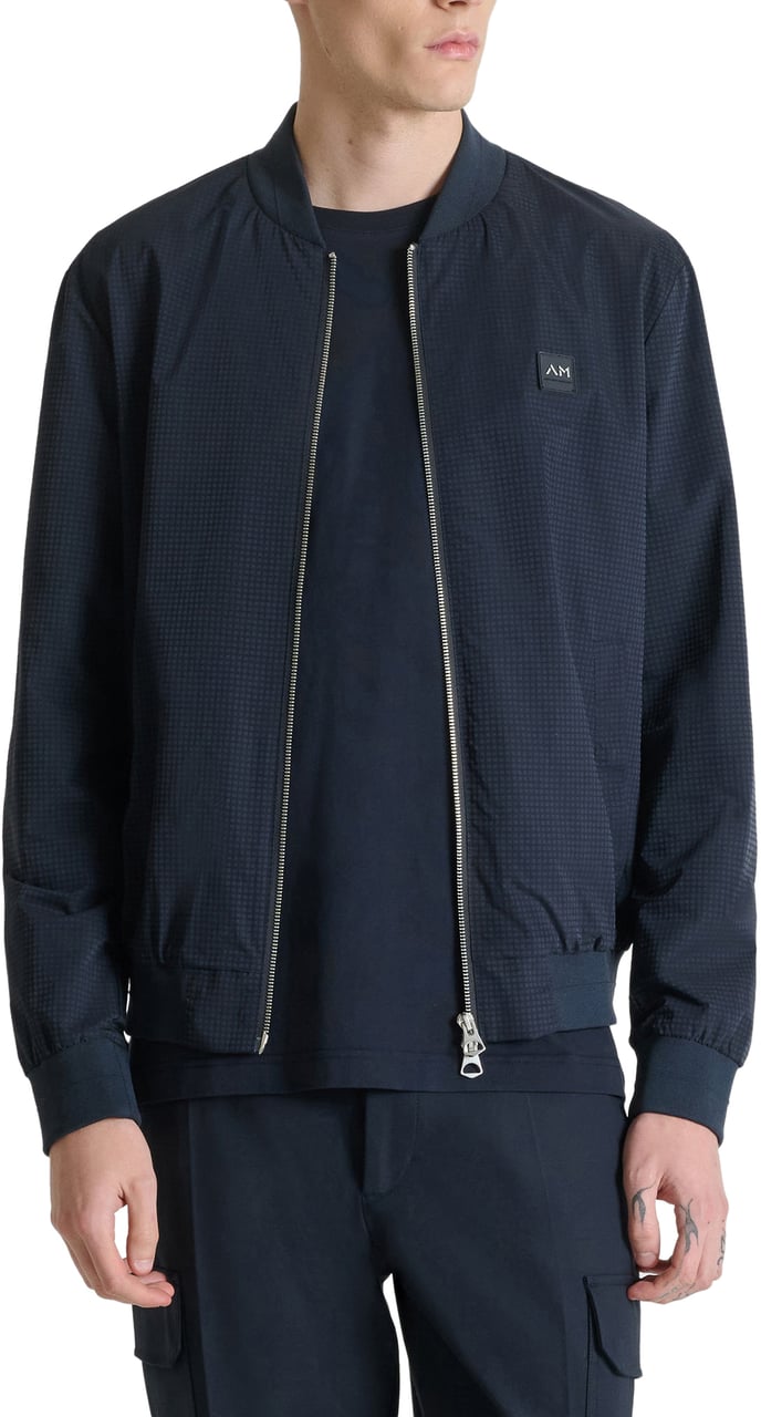 Antony Morato BOMBER REGULAR FIT IN  NYLON FABRIC WITH LOGO RUBBER PATCH WITH ZIP TWO WAY RIB ON BOTTOM AND CUFF Blauw