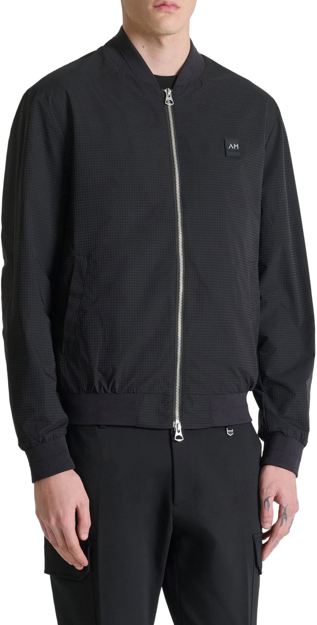 Antony Morato BOMBER REGULAR FIT IN  NYLON FABRIC WITH LOGO RUBBER PATCH WITH ZIP TWO WAY RIB ON BOTTOM AND CUFF Zwart