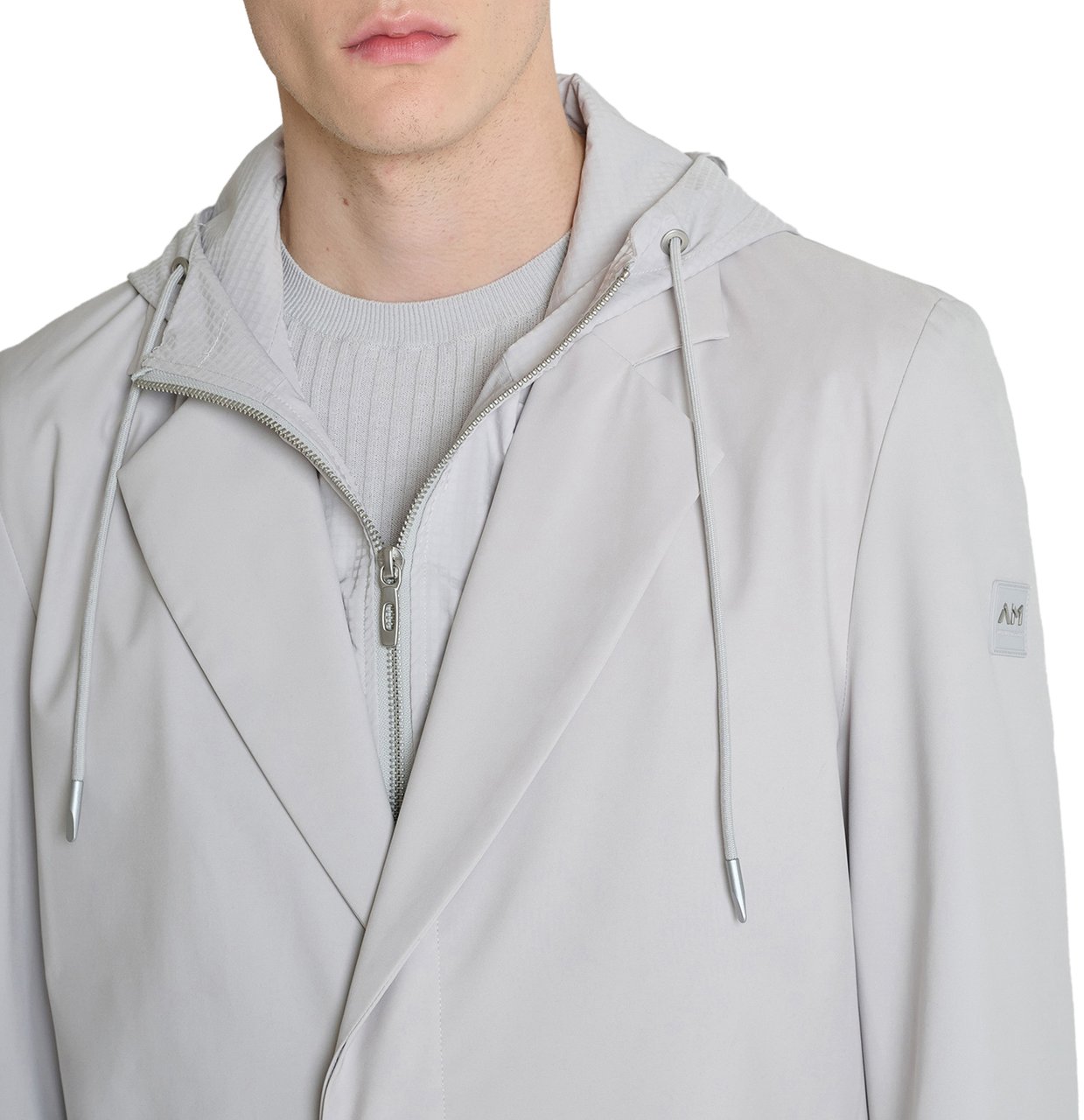 Antony Morato LONG COAT REGULAR FIT IN COMPOUND FABRIC WITH HOODIE DETACHABLE PART AND LOGO RUBBER PATCH Wit