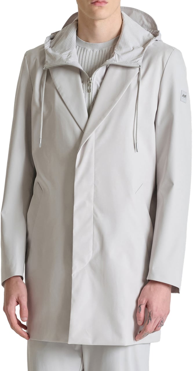 Antony Morato LONG COAT REGULAR FIT IN COMPOUND FABRIC WITH HOODIE DETACHABLE PART AND LOGO RUBBER PATCH Wit