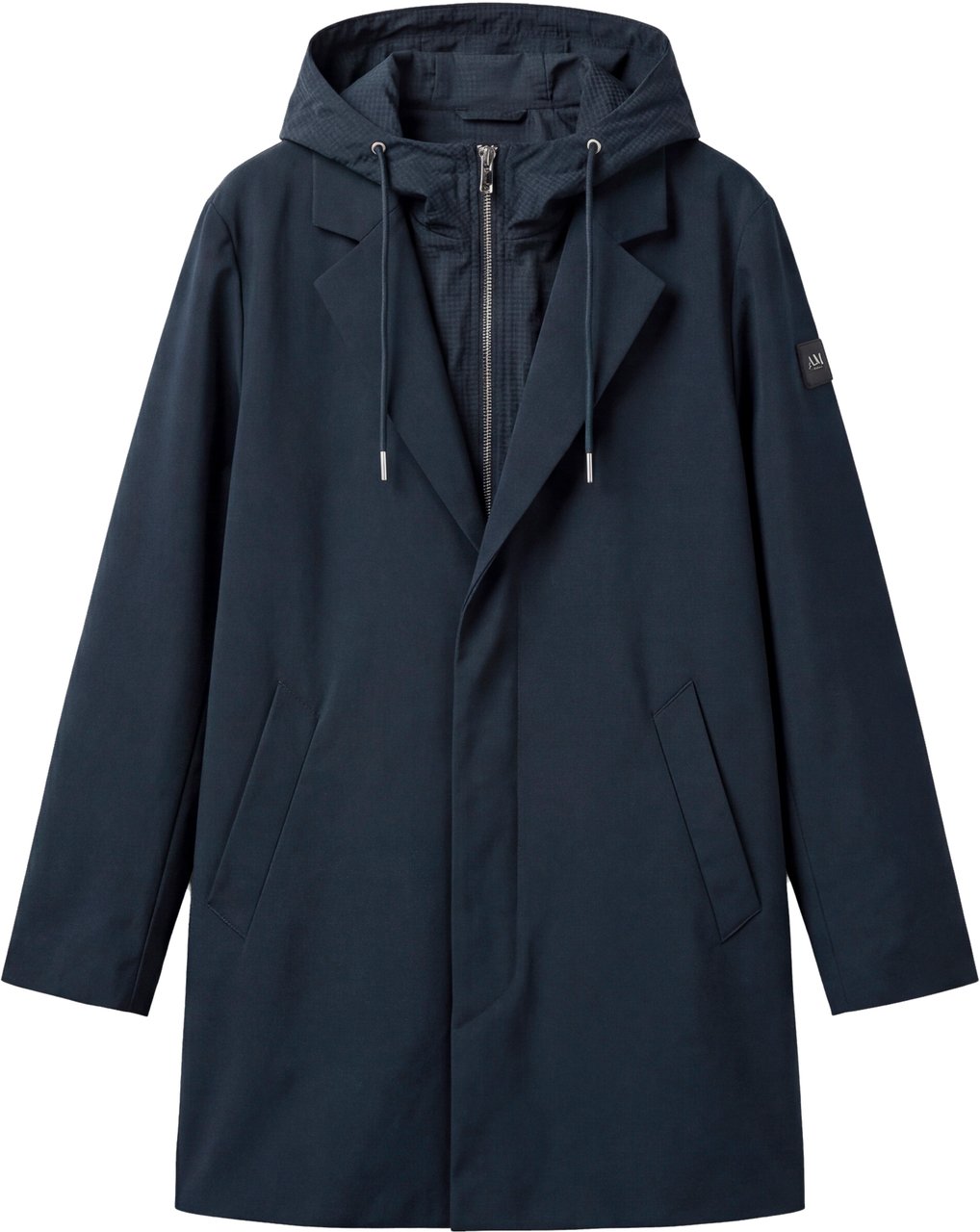 Antony Morato LONG COAT REGULAR FIT  IN COMPOUND FABRIC WITH HOODIE DETACHABLE PART AND LOGO RUBBER PATCH Blauw