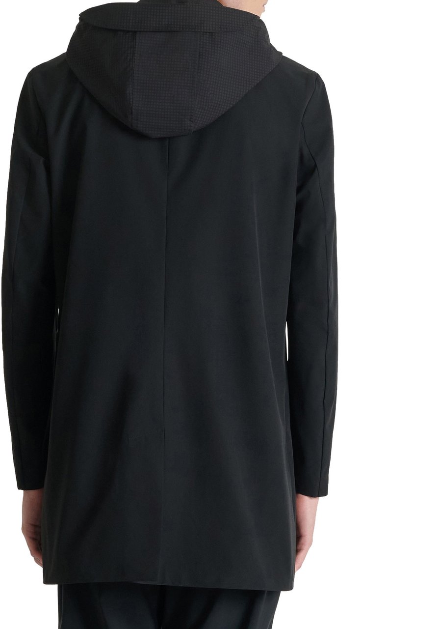 Antony Morato LONG COAT REGULAR FIT  IN COMPOUND FABRIC WITH HOODIE DETACHABLE PART AND LOGO RUBBER PATCH Zwart