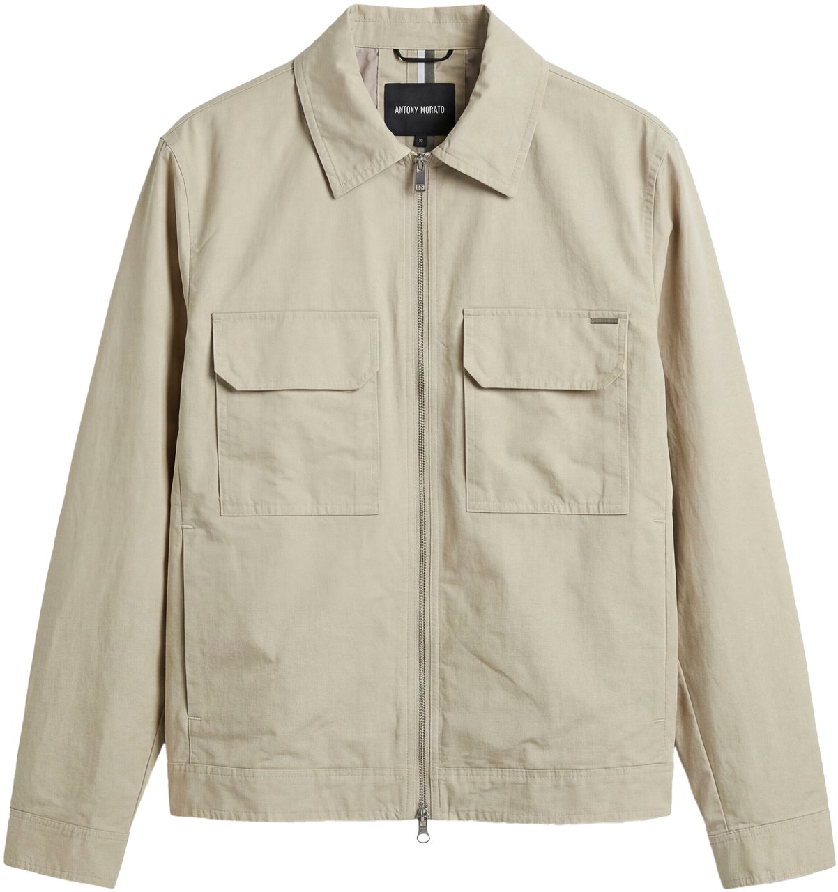 Antony Morato COAT RELAXED FIT IN DOBBY FABRIC WITH RUBBER LOGO PATCH PLAQUETTE AND ZIP TWO WAY Beige