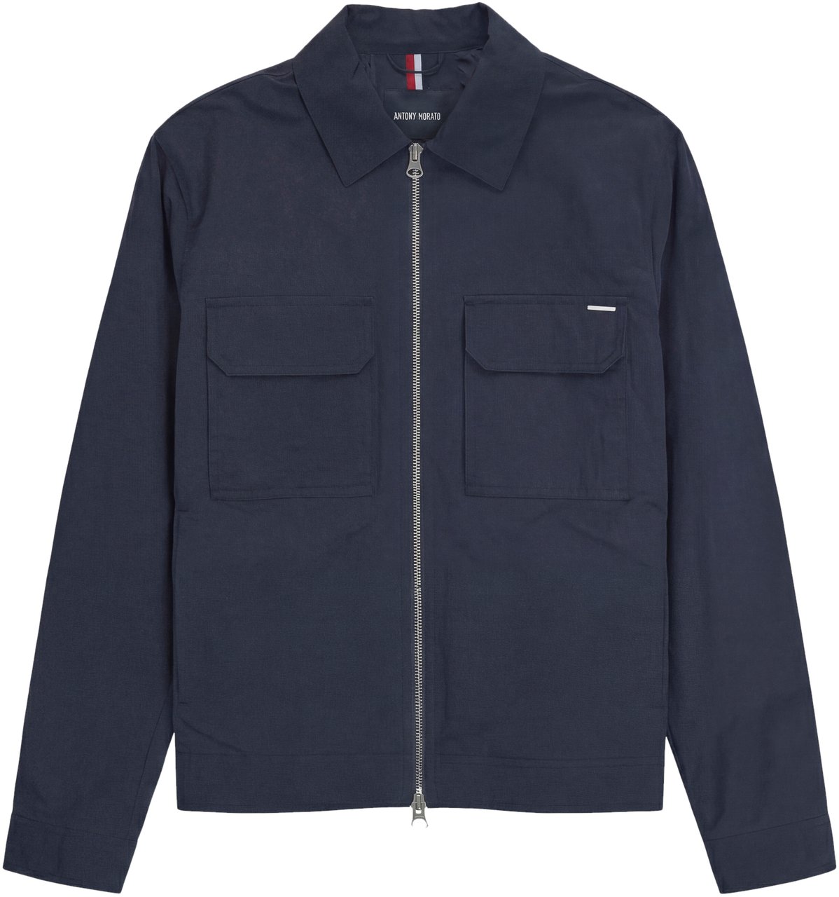 Antony Morato COAT RELAXED FIT IN DOBBY FABRIC WITH RUBBER LOGO PATCH PLAQUETTE AND ZIP TWO WAY Blauw