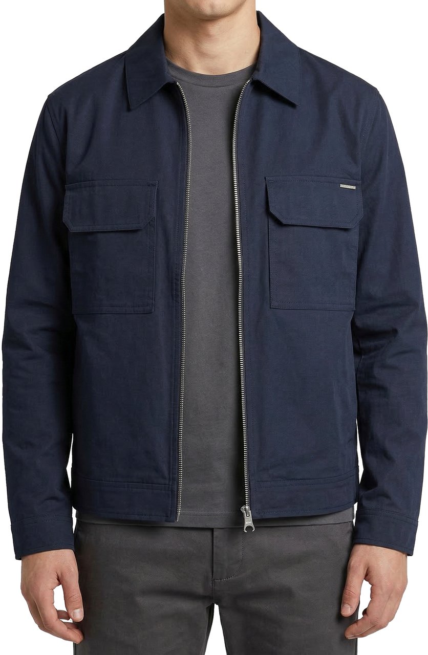 Antony Morato COAT RELAXED FIT IN DOBBY FABRIC WITH RUBBER LOGO PATCH PLAQUETTE AND ZIP TWO WAY Blauw