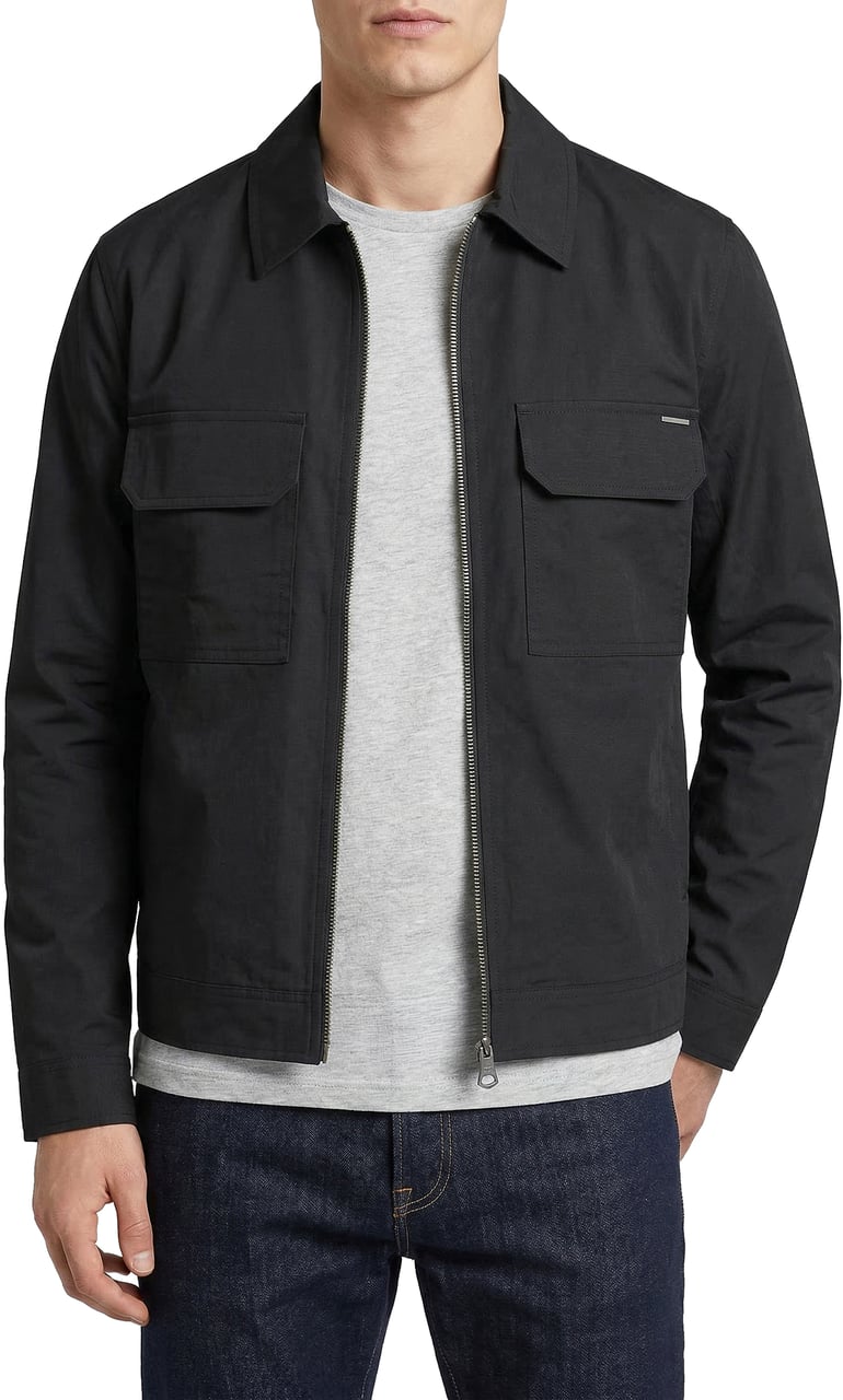 Antony Morato COAT RELAXED FIT IN DOBBY FABRIC WITH RUBBER LOGO PATCH PLAQUETTE AND ZIP TWO WAY Zwart