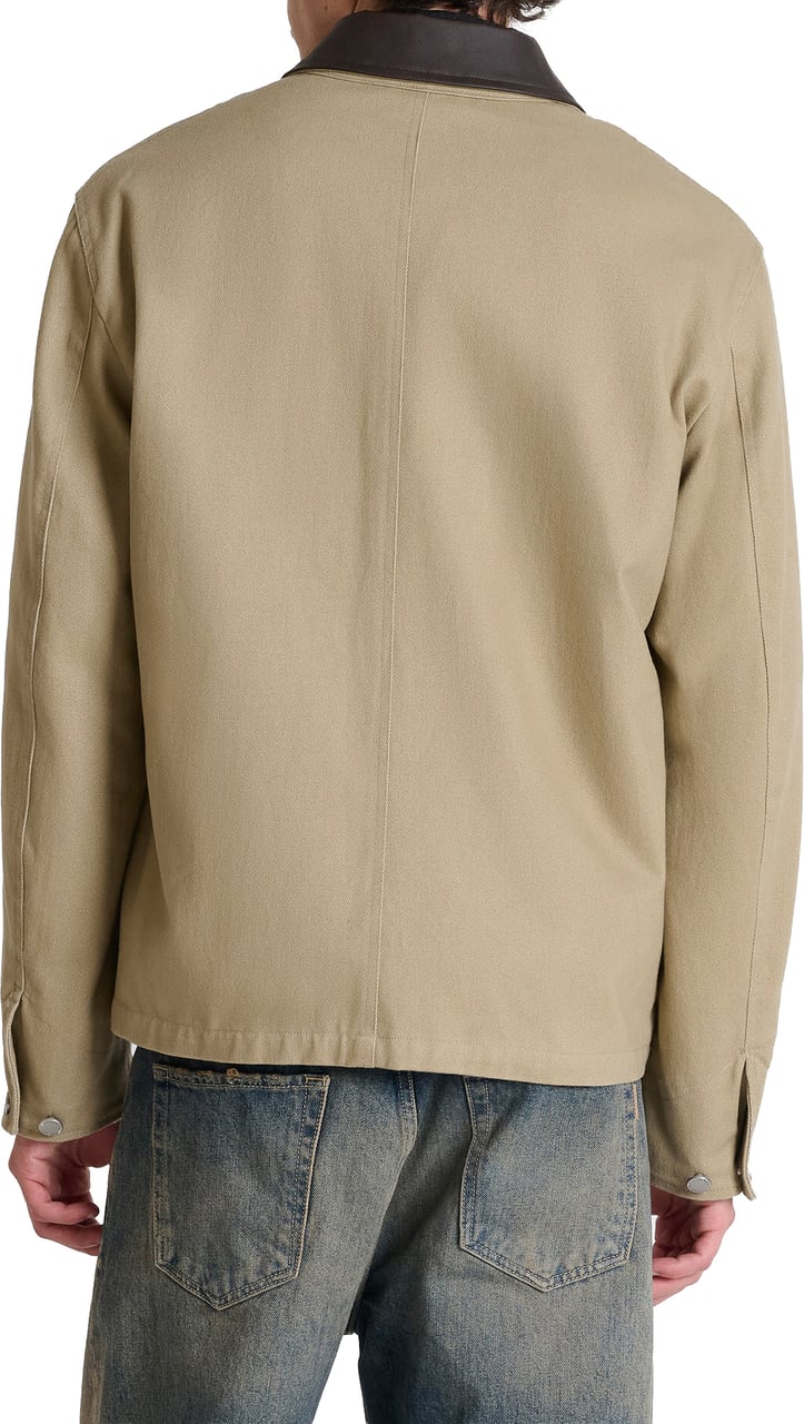 Antony Morato COAT REGULAR FIT IN COTTON TWILL WITH COLLAR IN FAUX LEATHER AND LOGO METAL PLAQUETTE Beige