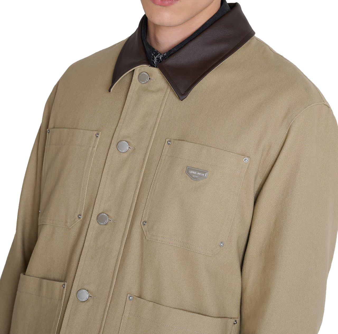 Antony Morato COAT REGULAR FIT IN COTTON TWILL WITH COLLAR IN FAUX LEATHER AND LOGO METAL PLAQUETTE Beige