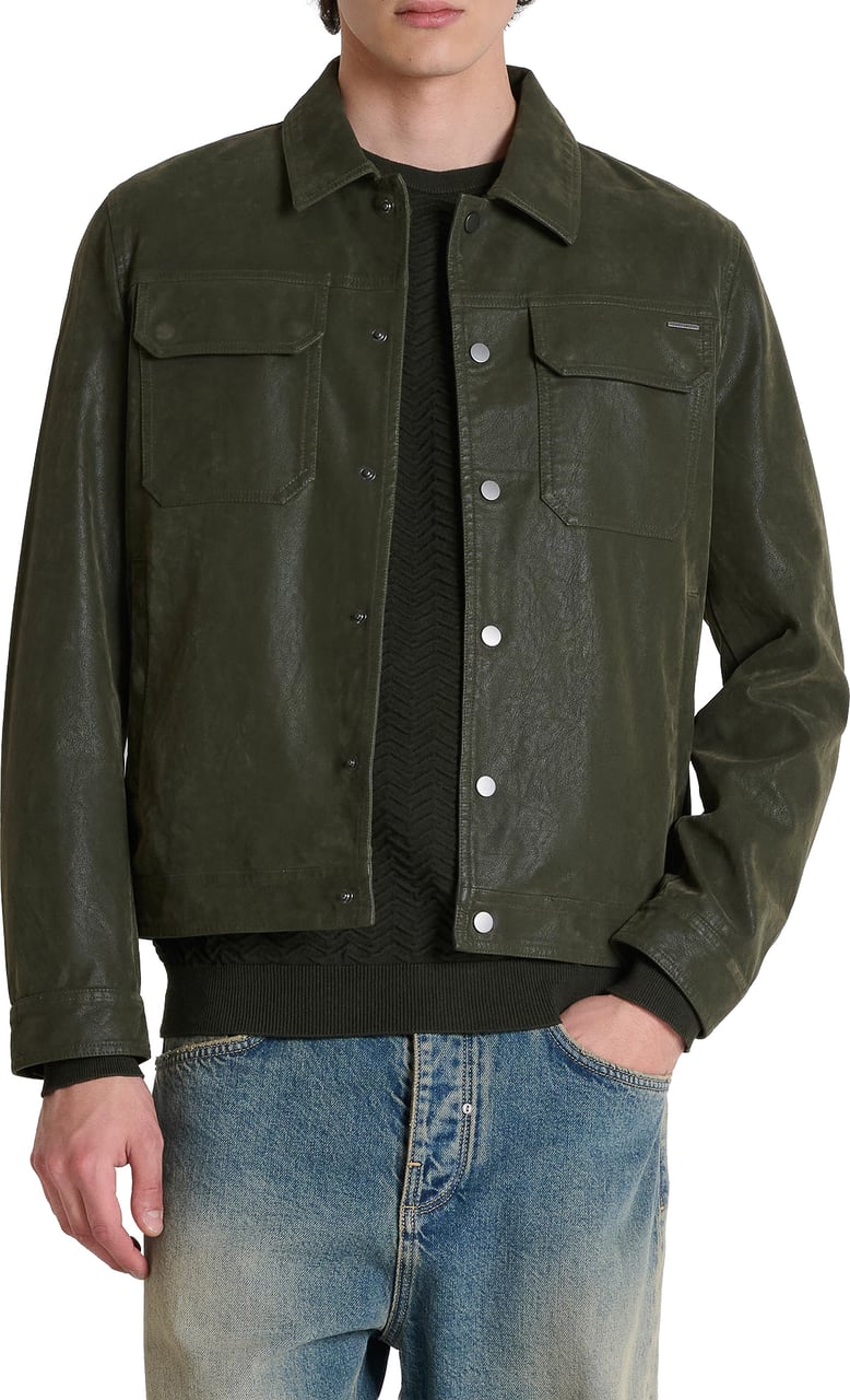 Antony Morato COAT JOY SLIM FIT IN FAUX LETHER Groen