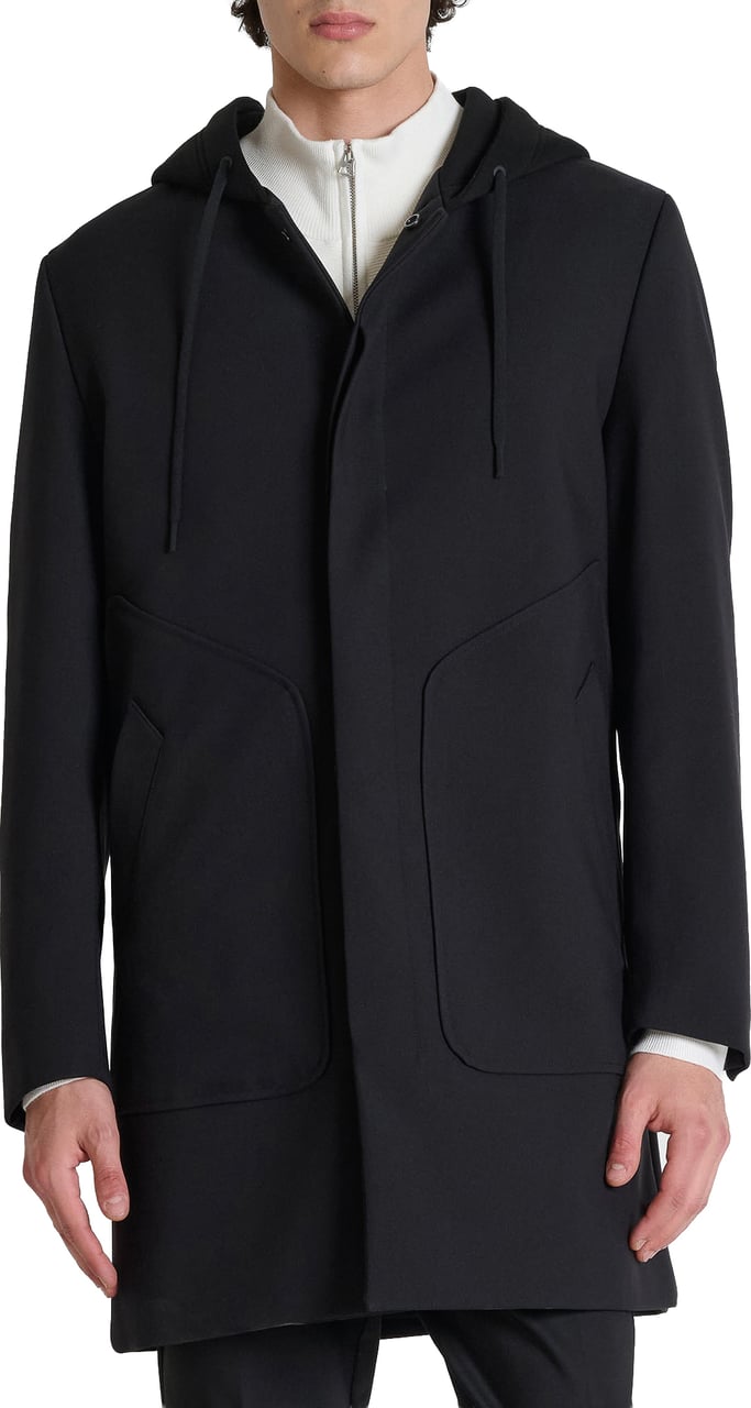 Antony Morato COAT SPENCER REGULAR FIT IN VISCOSE BLEND FABRIC TWILL AND HOOD IN STRETCH SCUBA VISCOSE BLEND Zwart