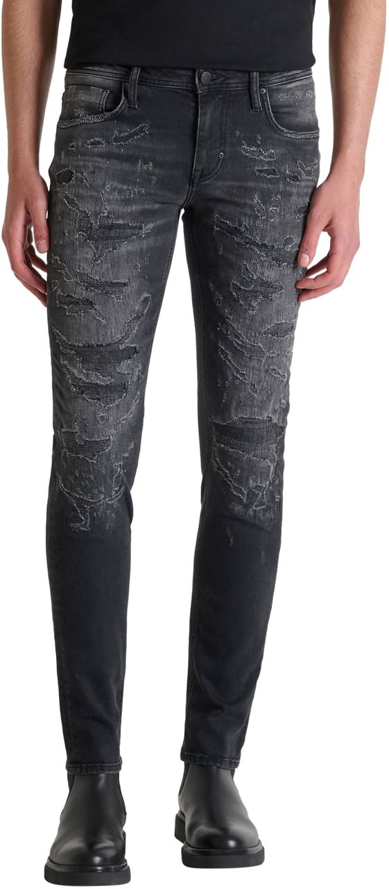 Antony Morato JEANS OZZY TAPERED FIT SUPER DESTROYED FIT IN BLACK DENIM Zwart