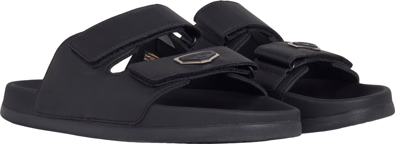 Antony Morato SLIPPER XANDER IN FAUX LEATHER.3D LOGO ON METAL PLATE.EVA SOLE Zwart