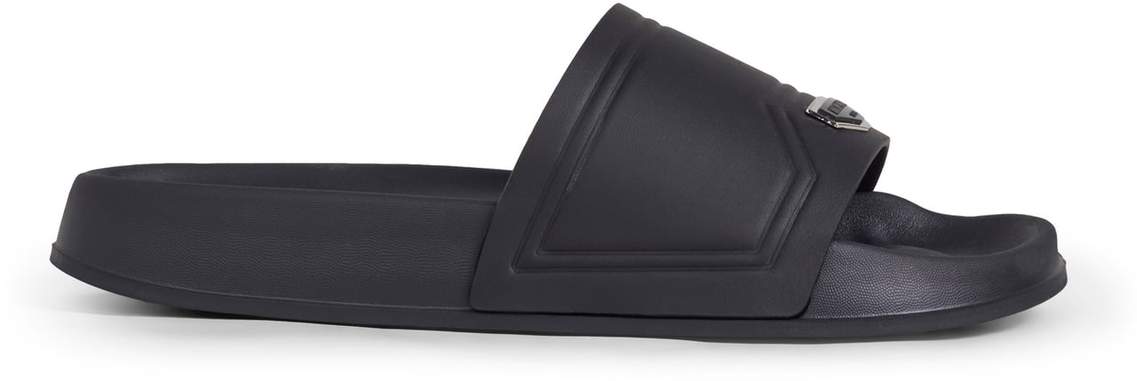 Antony Morato SLIPPER EWELL IN FAUX LEATHER.3D LOGO ON METAL PLATE.LIGHT EVA SOLE Zwart