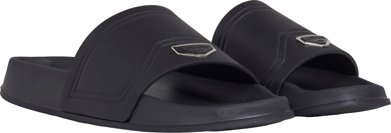 Antony Morato SLIPPER EWELL IN FAUX LEATHER.3D LOGO ON METAL PLATE.LIGHT EVA SOLE Zwart