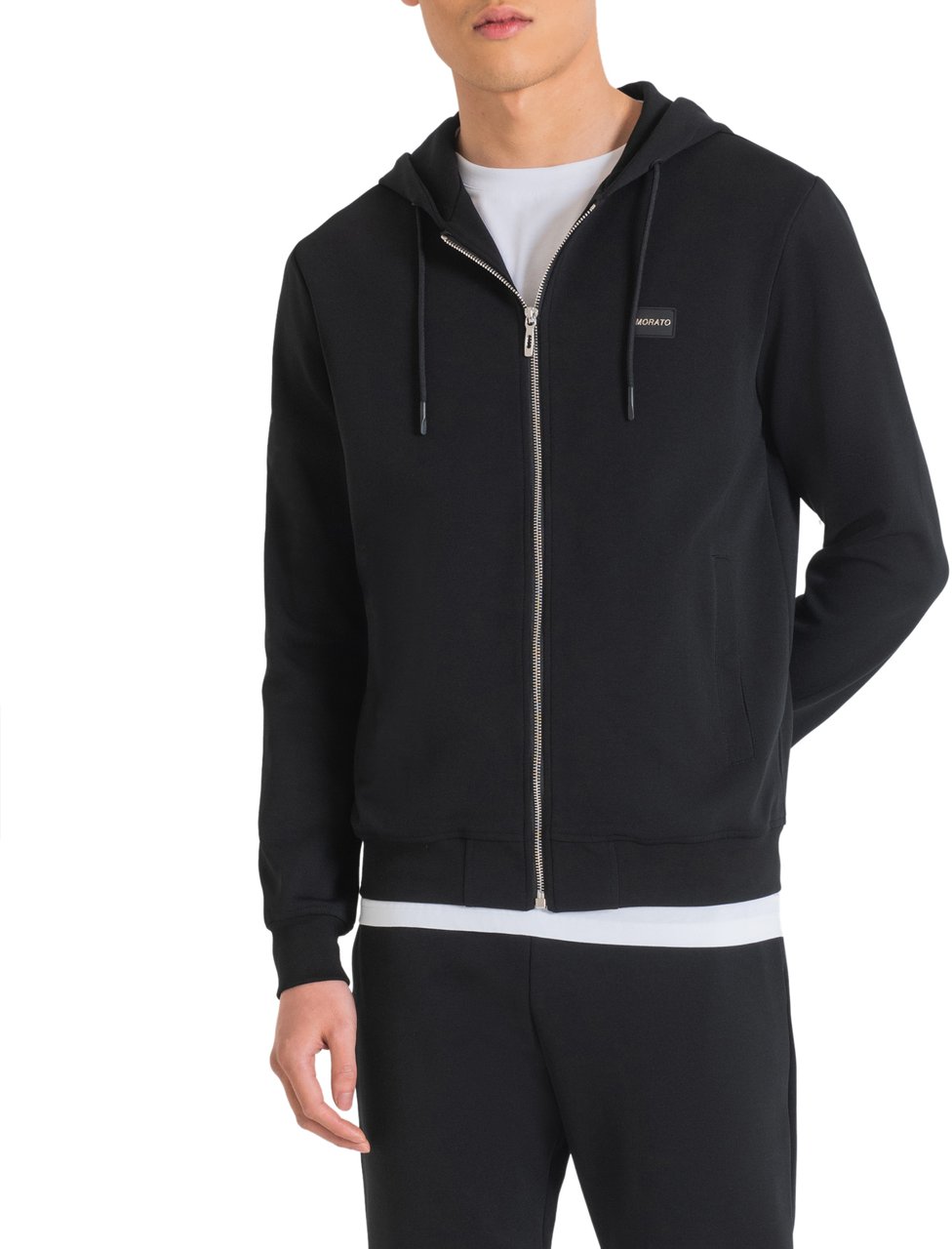 Antony Morato SLIM FIT SWEATSHIRT WITH LOGO PLAQUE AND RUBBERIZED BASE Zwart