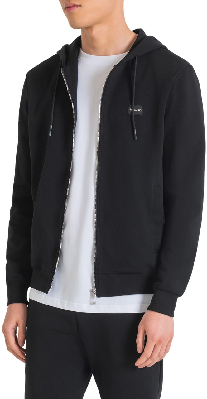 Antony Morato SLIM FIT SWEATSHIRT WITH LOGO PLAQUE AND RUBBERIZED BASE Zwart