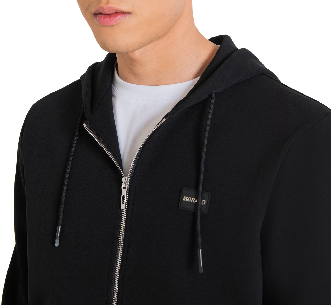 Antony Morato SLIM FIT SWEATSHIRT WITH LOGO PLAQUE AND RUBBERIZED BASE Zwart