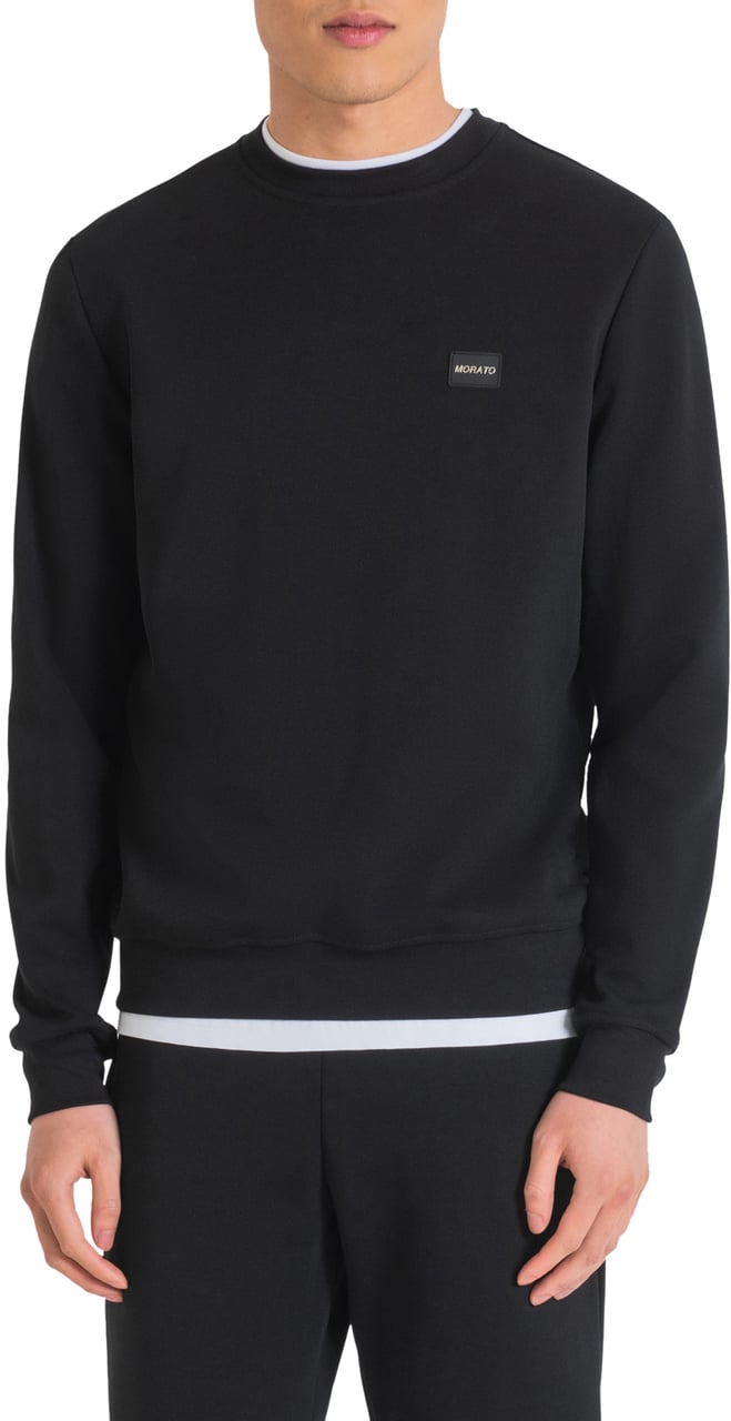 Antony Morato SLIM FIT SWEATSHIRT WITH LOGO PLAQUE AND RUBBERIZED BASE Zwart